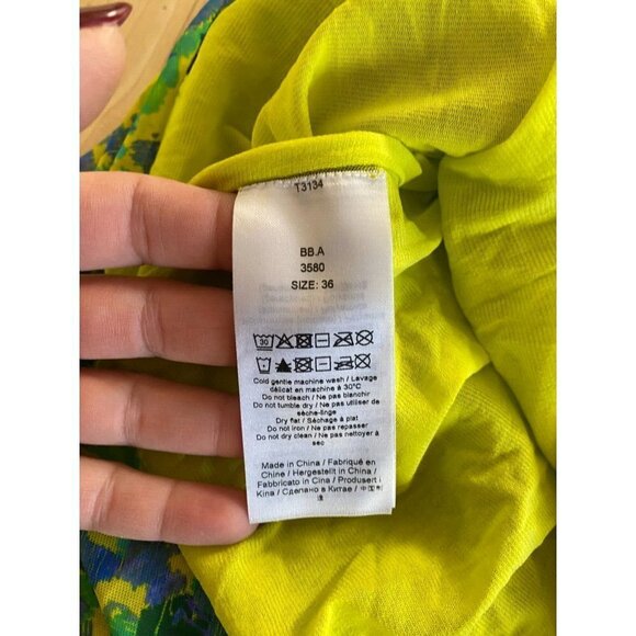 GANNI Ruched Mesh mini dress womens yellow green "Sulphur" dress sz 36 *Zip flaw - Picture 6 of 8